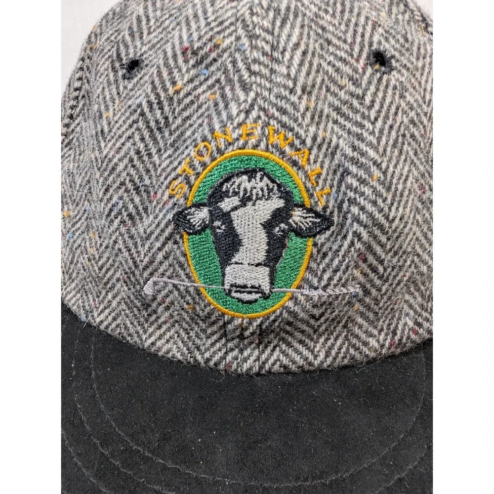 Vintage Stonewall PA Golf Hat Wool Gray Herringbone Wool USA Made Cow Logo